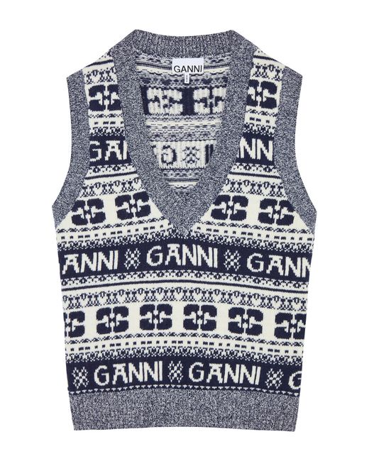 Ganni Logo-intarsia Wool-blend Vest UK12