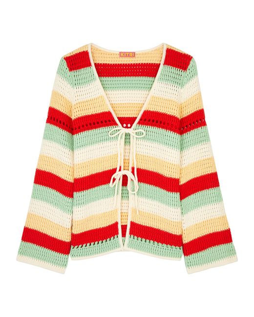 Kitri Ellsie Striped Crochet-knit Cardigan UK8-10