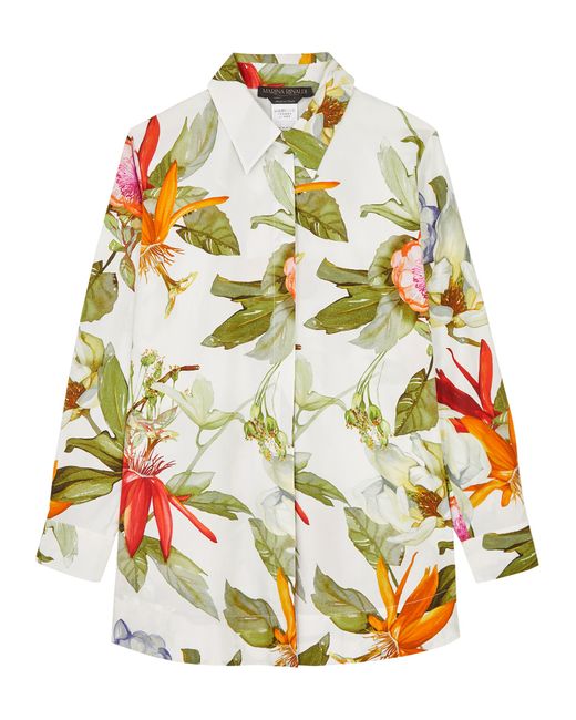 Marina Rinaldi Appia Floral-print Cotton-poplin Shirt 27 UK22