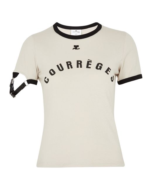 Courrèges Buckle-embellished Logo Cotton T-shirt UK6