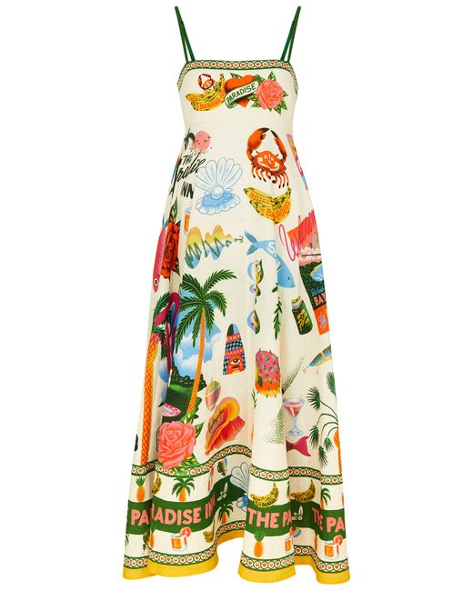 Alemais Paradiso Printed Linen Maxi Dress 16 UK16