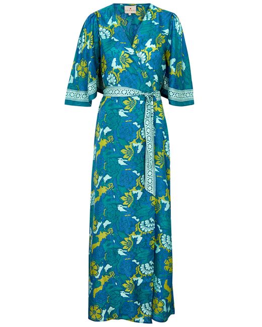 Hannah Artwear Antonia Printed Silk Maxi Wrap Dress 2 UK10