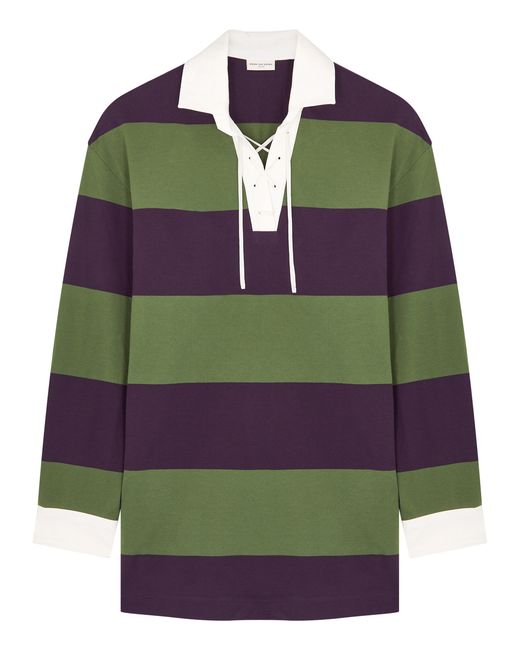 Dries Van Noten Chu Striped Cotton-blend Polo Shirt UK6