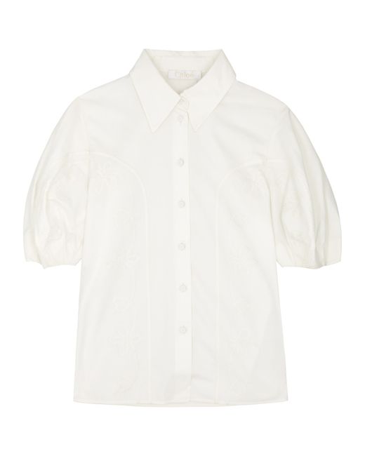 Chloé Embroidered Cotton-poplin Shirt 38 UK10