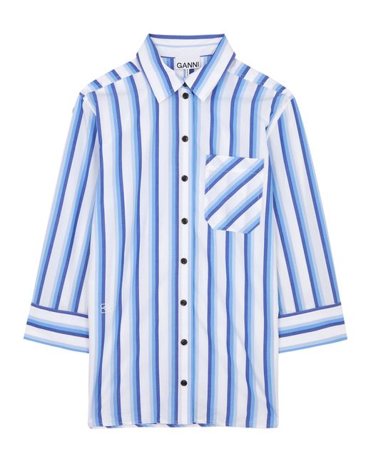 Ganni Striped Cotton-poplin Shirt 38 UK10