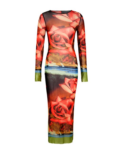 Jean Paul Gaultier Roses Printed Tulle Midi Dress UK12