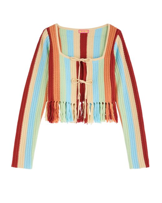 Kitri Taylor Striped Crochet-knit Cardigan UK8-10