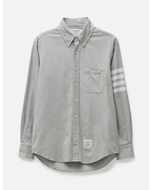 Thom Browne Solid Flannel Shirting 4-Bar Nametag Straight Fit Shirt