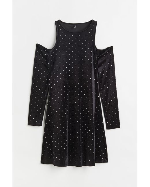 H & M Rhinestone-embellished Open-shoulder Dress