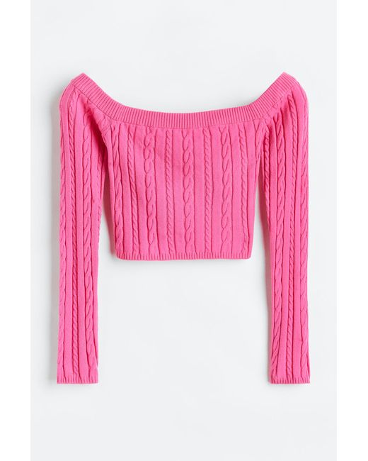 H & M Off-the-shoulder cable-knit top Rosa