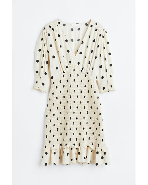 H & M Puff-sleeved Smocked Dress
