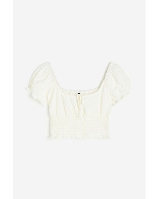 H & M Puff-sleeved Smocked Blouse