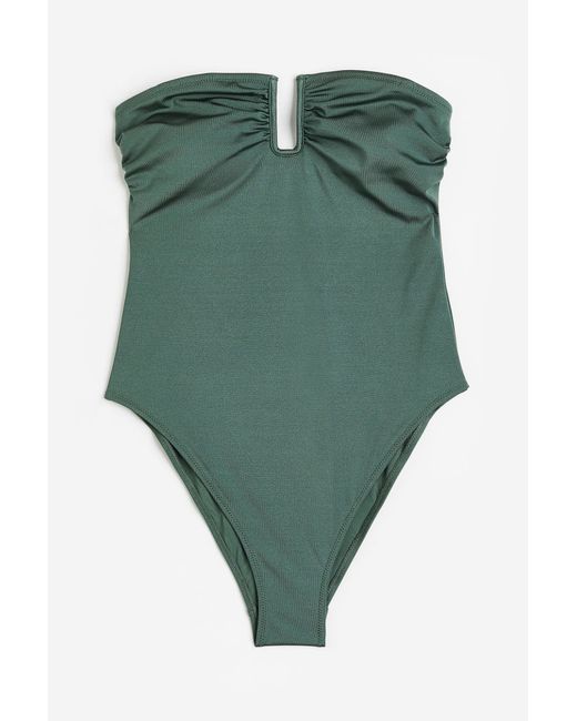 H & M High leg bandeau swimsuit Grün