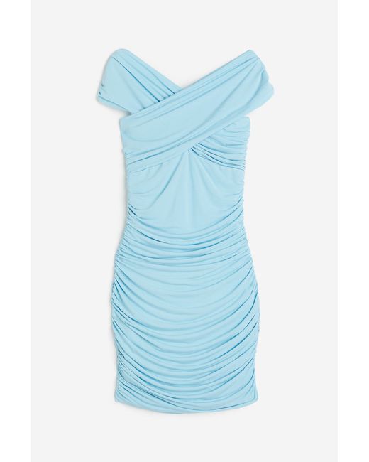 H & M Draped off-the-shoulder dress Blau