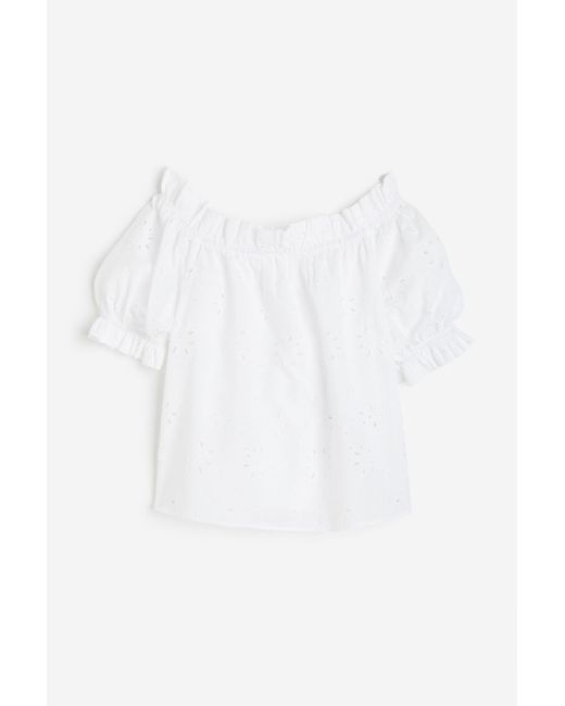 H & M Off-the-shoulder Blouse with Eyelet Embroidery