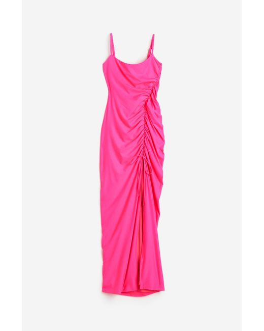 H & M Satin Ruched Slip Maxi Dress Rosa
