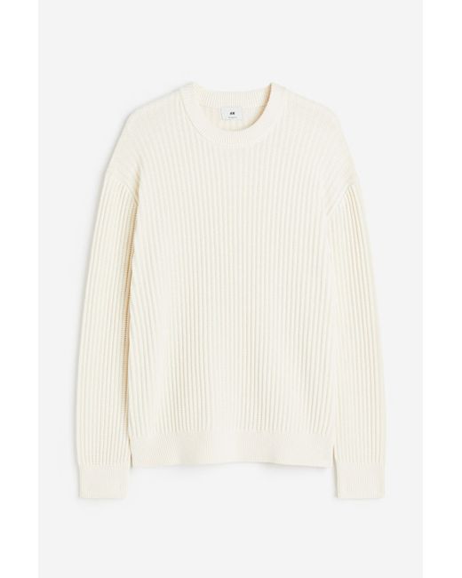 H & M Gerippter Pullover Relaxed Fit Weiß