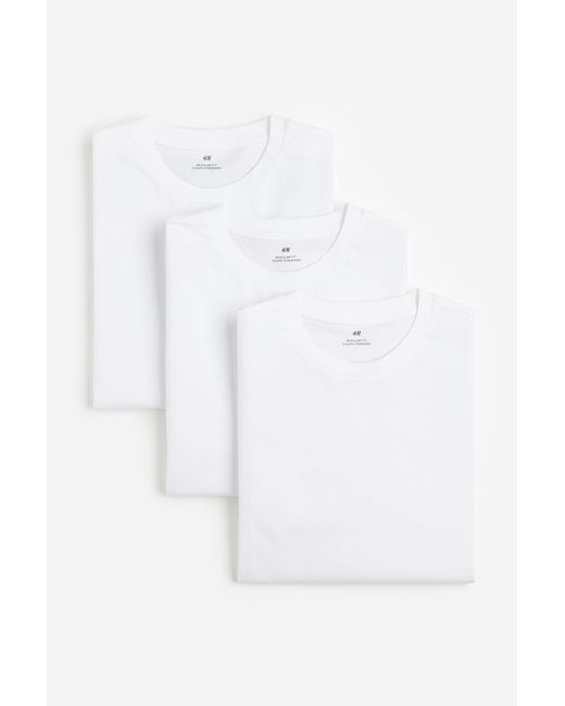 H & M 3er-Pack T-Shirts Regular Fit Weiß