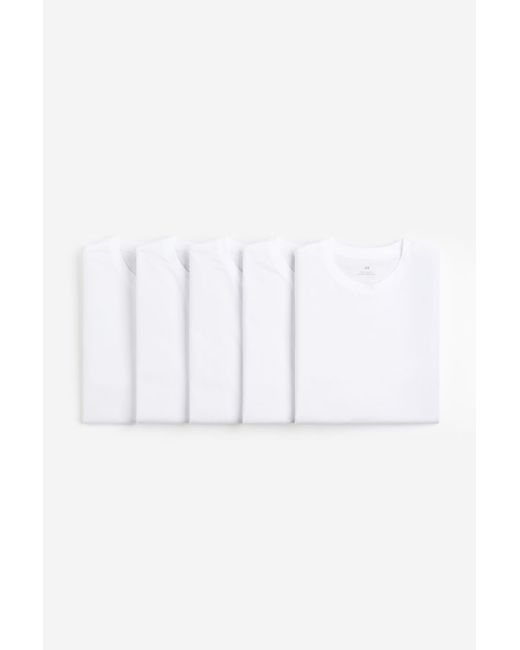 H & M 5er-Pack T-Shirts Regular Fit Weiß