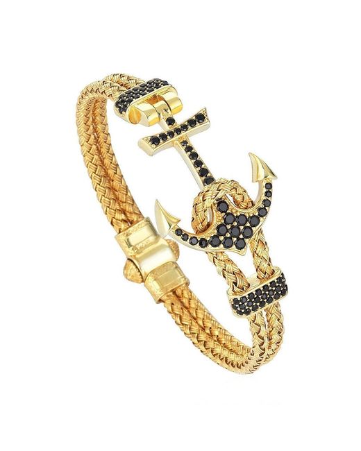 Atolyestone Yellow Gold Plated Anchor Bracelet 7 inches