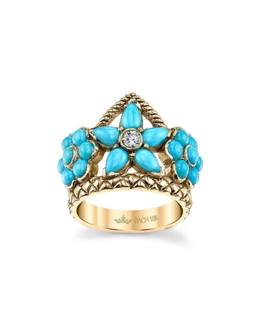 Cynthia Bach Flower Crown Ring With Turquoise And Diamond UK H 1/2 US 4.25 EU 47.4