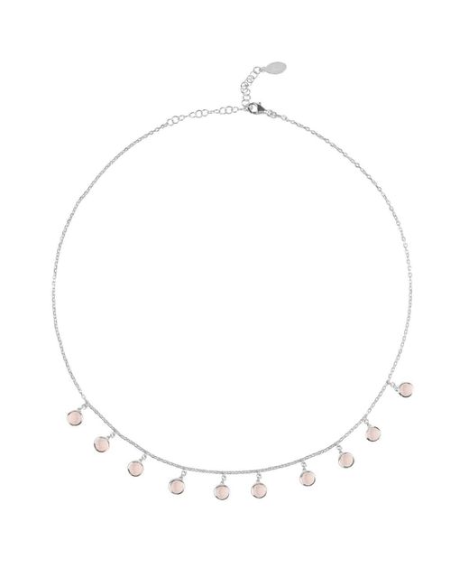 Latelita London Florence Round Gemstone Necklace Silver Rose Quartz