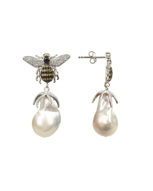 Latelita London Honey Bee Baroque Pearl Drop Earrings