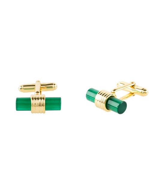 Latelita London Yellow Gold Plated Cylindrical Cufflink With Onyx