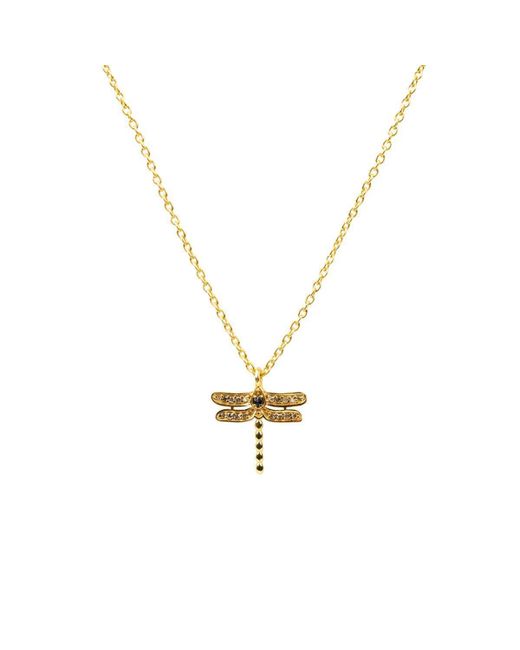 Latelita London Yellow Plated Diamond Sapphire Dragonfly Necklace