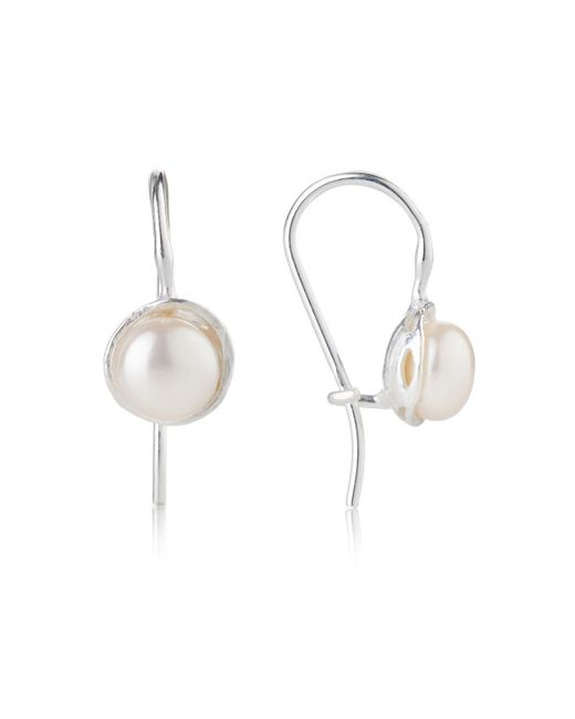Lavan Sterling White Pearl Cup Drop Earrings