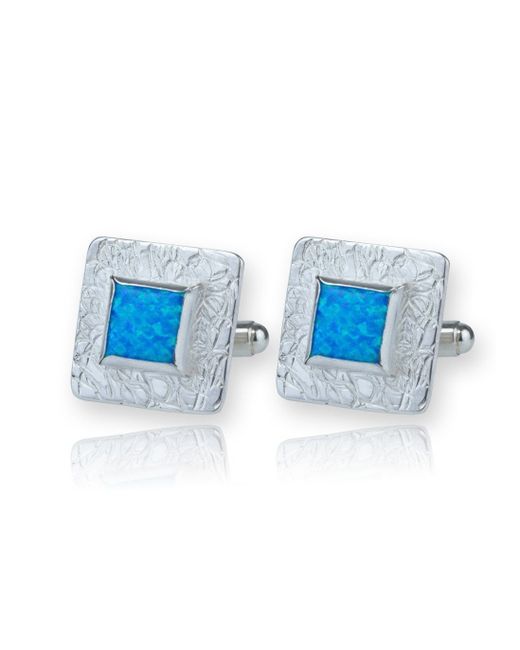 Lavan Sterling Etched Blue Opal Cufflinks