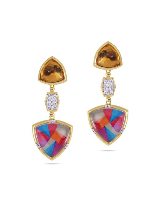 LuvMyJewelry Yellow Gold Plated Silver Diamond Citrine Colorful Canvas Earrings