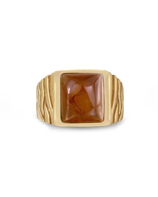 LuvMyJewelry Gold Plated Cracked Agate Yellow Stone Ring UK L 1/2 US 6 EU 51.9