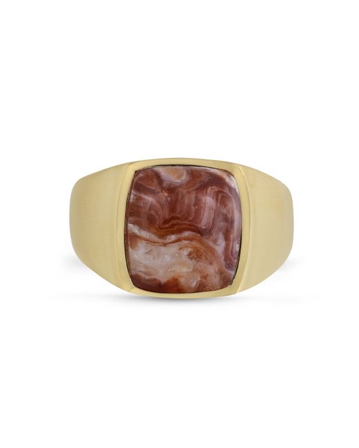 LuvMyJewelry Yellow Gold Plated Red Lace Agate Iconic Stone Ring UK J 1/2 US 5 EU 49