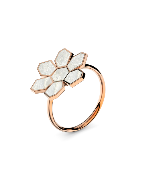 Marcello Riccio Rose Gold Mother Of Pearl Flower Ring UK D US 2 EU 41.5