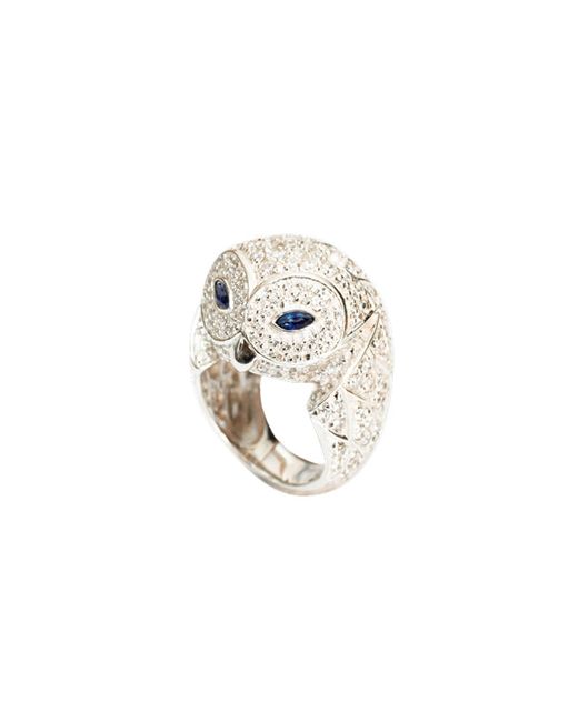 Marcello Riccio White Gold Diamond Sapphire Owl Ring UK D US 2 EU 41.5