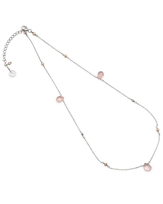 Mishanto London Sterling Silver Rose Quartz Pearl Cari Necklace