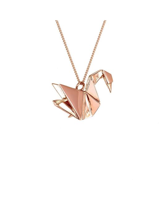Origami Jewellery Sterling Silver Pink Plated Swan Necklace