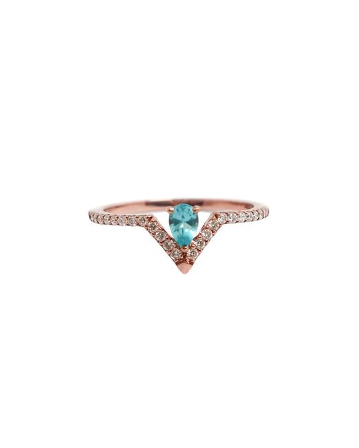 Ri Noor 18kt Rose Gold Pear Paraiba Blue Apatite Diamond Ring UK N US 6.75 EU 53.8