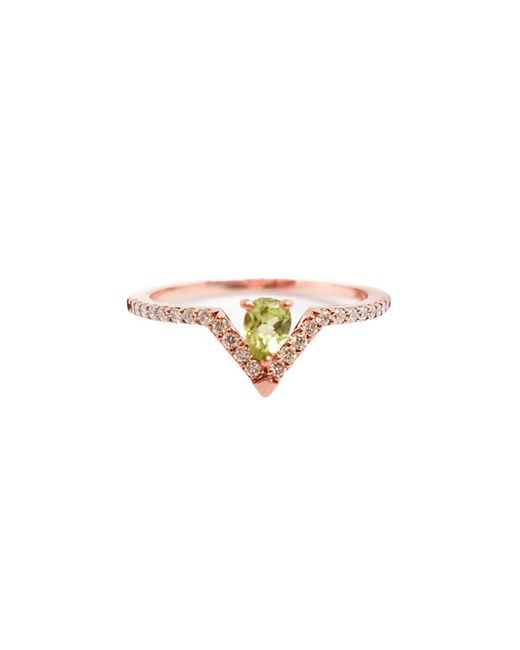 Ri Noor 18kt Rose Gold Pear Peridot Diamond Ring UK N US 6.75 EU 53.8
