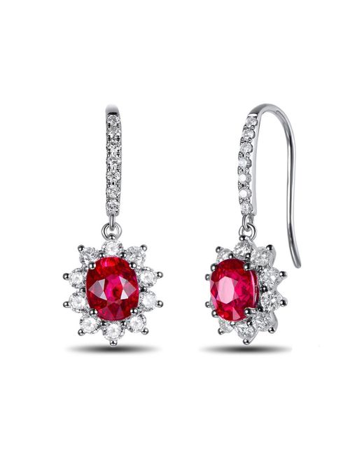 Silver Yulan Ruby Diamond Cluster Earrings