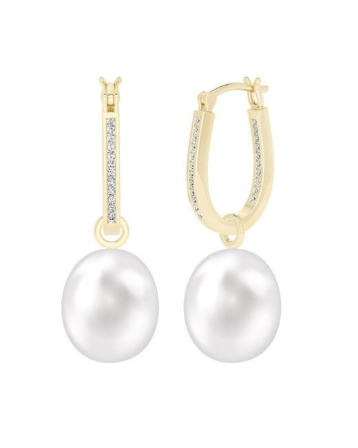 StyleRocks Diamond Hoop 9kt Gold Earring With Drop Pearl