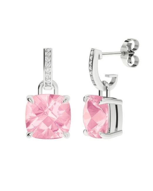 StyleRocks Rose Quartz 9kt White And Diamond Drop Earrings