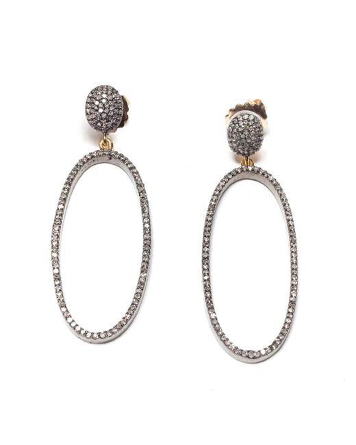 Ellen Mohr Designs Rhodium Plated Pave Diamond Oval Drop Earrings