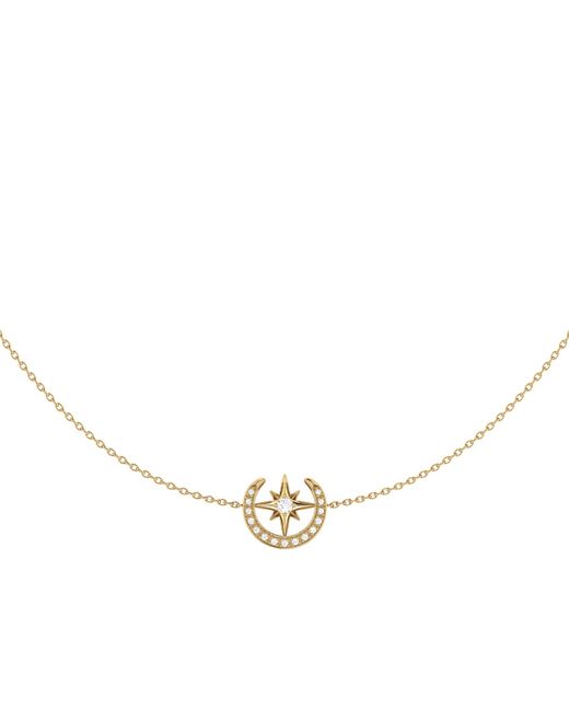 LuvMyJewelry 14kt Yellow Plated Silver Diamonds North Star Crescent Necklace