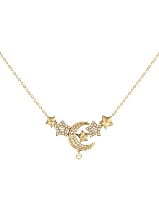LuvMyJewelry 14kt Yellow Plated Silver Star Cluster Crescent Necklace