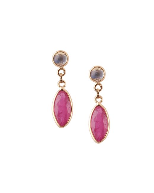 Tresor 18kt Yellow Gold Ruby Marquise Rainbow Moonstone Round Earrings