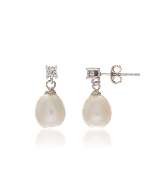 Auree Jewellery Sterling Silver Drayton Pearl and Cubic Zirconia Oval Drop Earrings