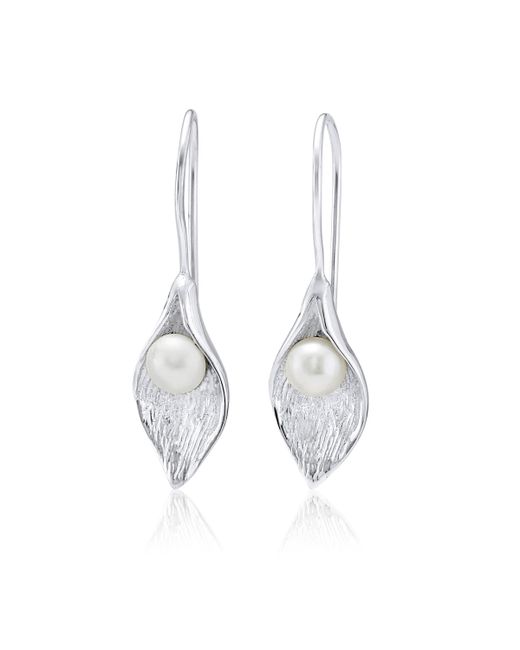 Banyan Jewellery Sterling White Pearl Calla Lily Drop Earrings