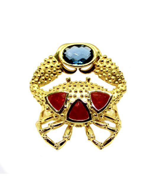 Lesunja Fine Jewellery Gold Plated Silver Fire Opals Blue Topaz Ocean Ring
